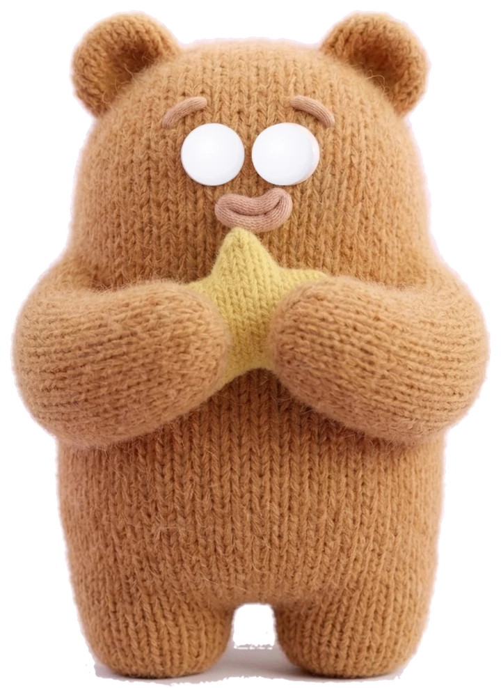 Knitted bear holding a star