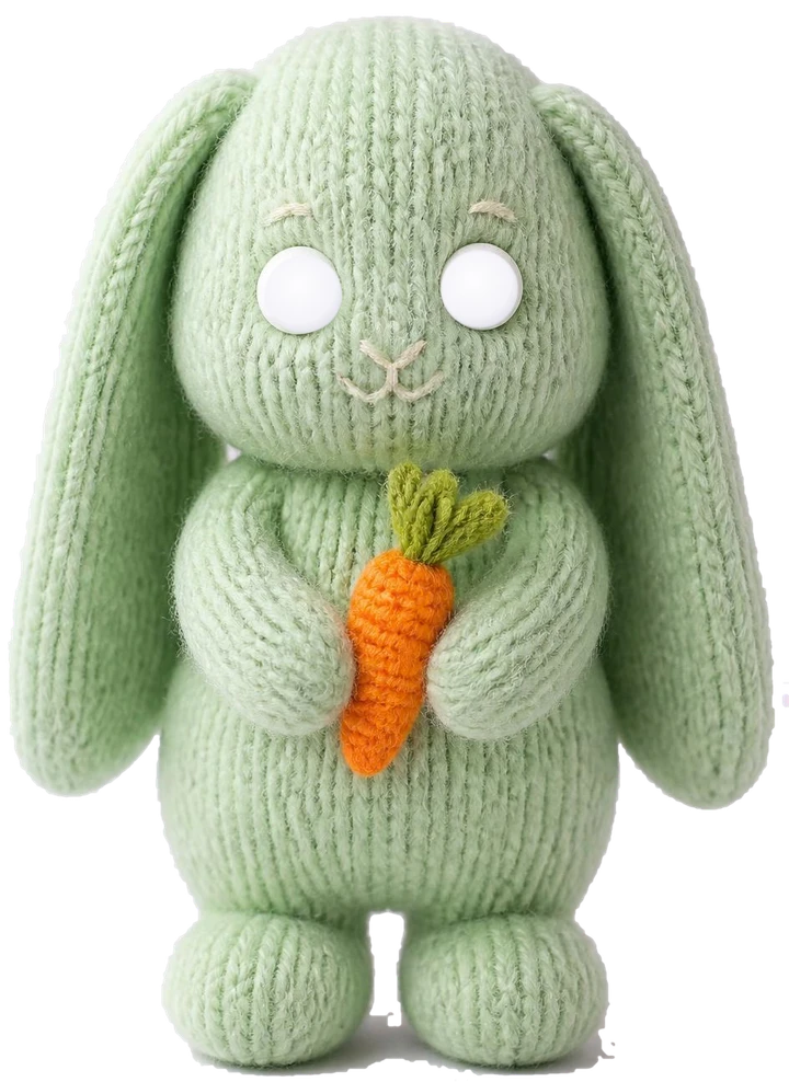 Knitted bunny holding a carrot