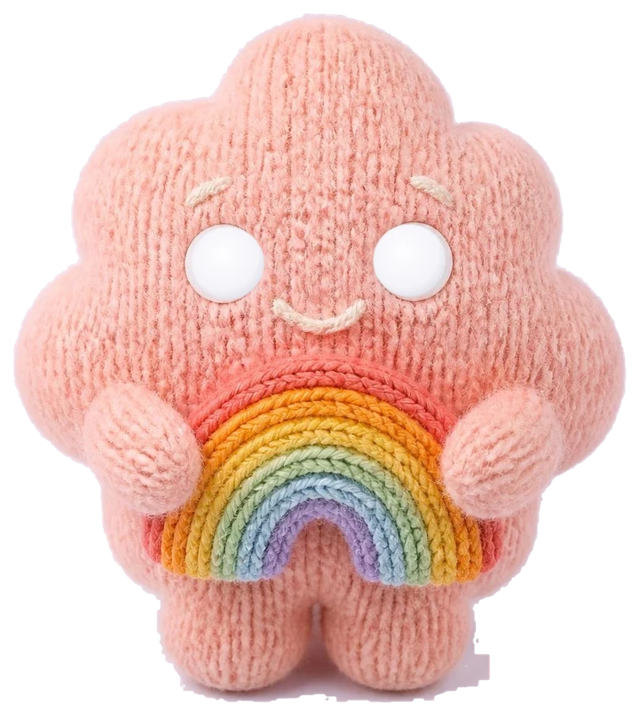 Knitted cloud holding a rainbow