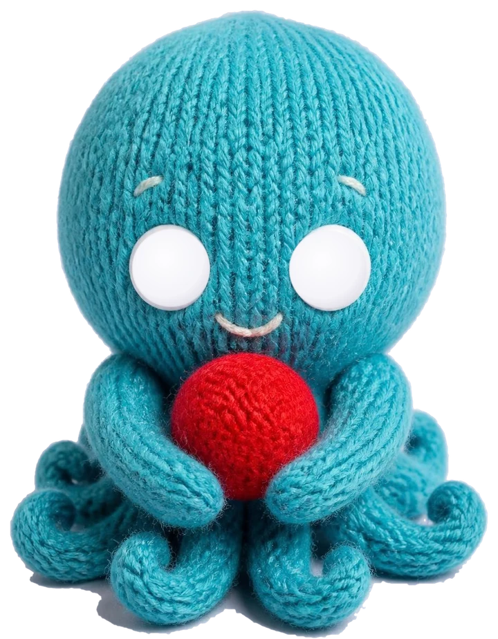 Knitted octopus holding a ball